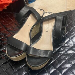Via Spiga Black Wedge Sandals